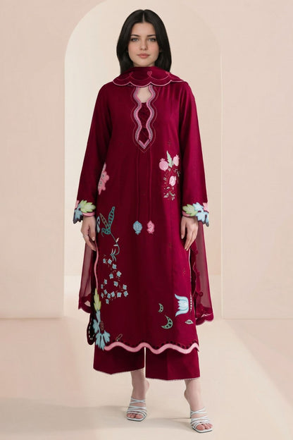 Lipstick Red Embroidered Cotton Kurta Set Online in Dubai UAE Abudhabi Ajman Sharjah