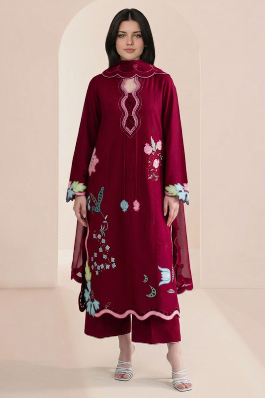 Lipstick Red Embroidered Cotton Kurta Set Online in Dubai UAE Abudhabi Ajman Sharjah