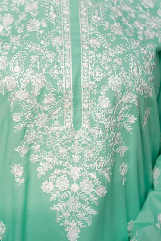 Mint Lawn Embroidered Kurta with Straight Pants