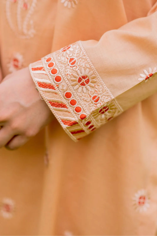 Peachy Orange Kurta with Straight Pants