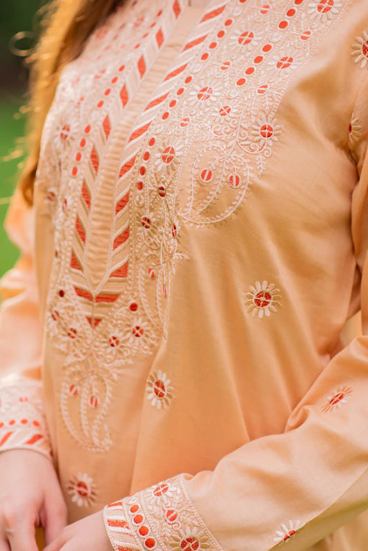 Peachy Orange Kurta with Straight Pants