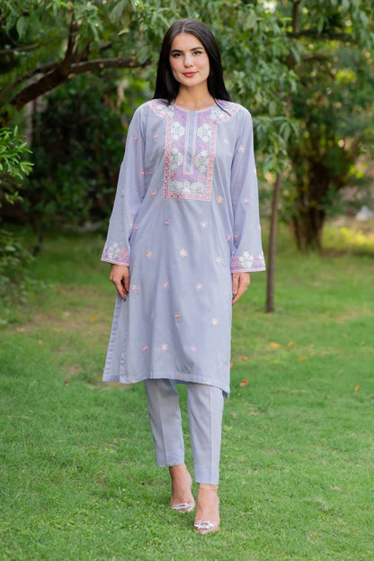 Lavender-Grey Kurta with Straight Pants