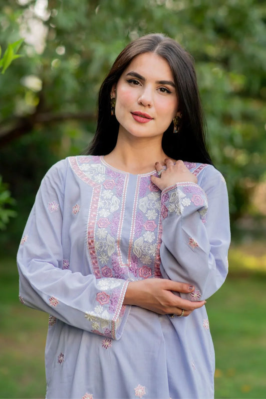 Lavender-Grey Kurta with Straight Pants
