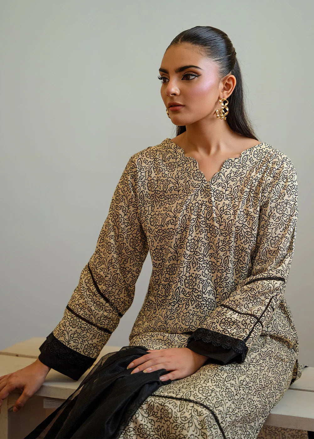 Long Cotton Kurta Set with Dupatta