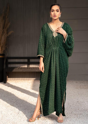 Green Embroidered Chiffon Kaftan