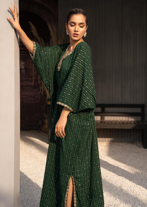 Green Embroidered Chiffon Kaftan