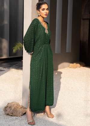 Green Embroidered Chiffon Kaftan