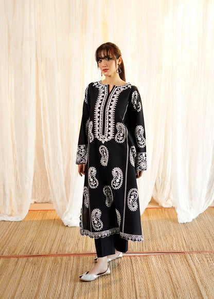 Loose Fit Black Lawn Kurta Set for Women Online in UK USA Canada