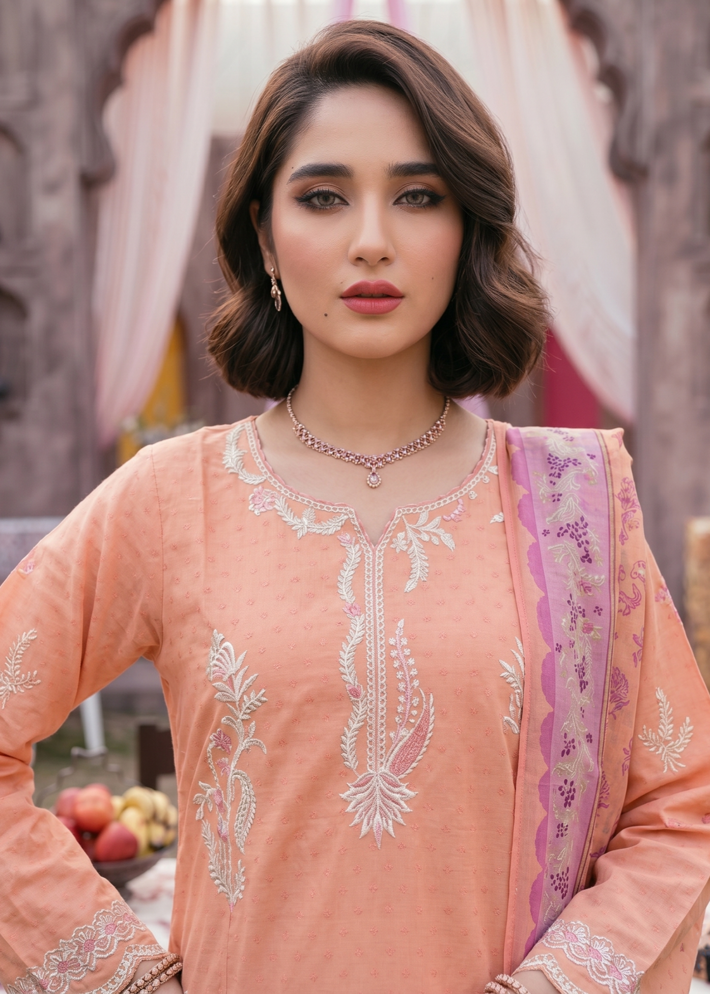 Loose Fit Embroidered Lawn Suit Online in Sri Lanka India Australia