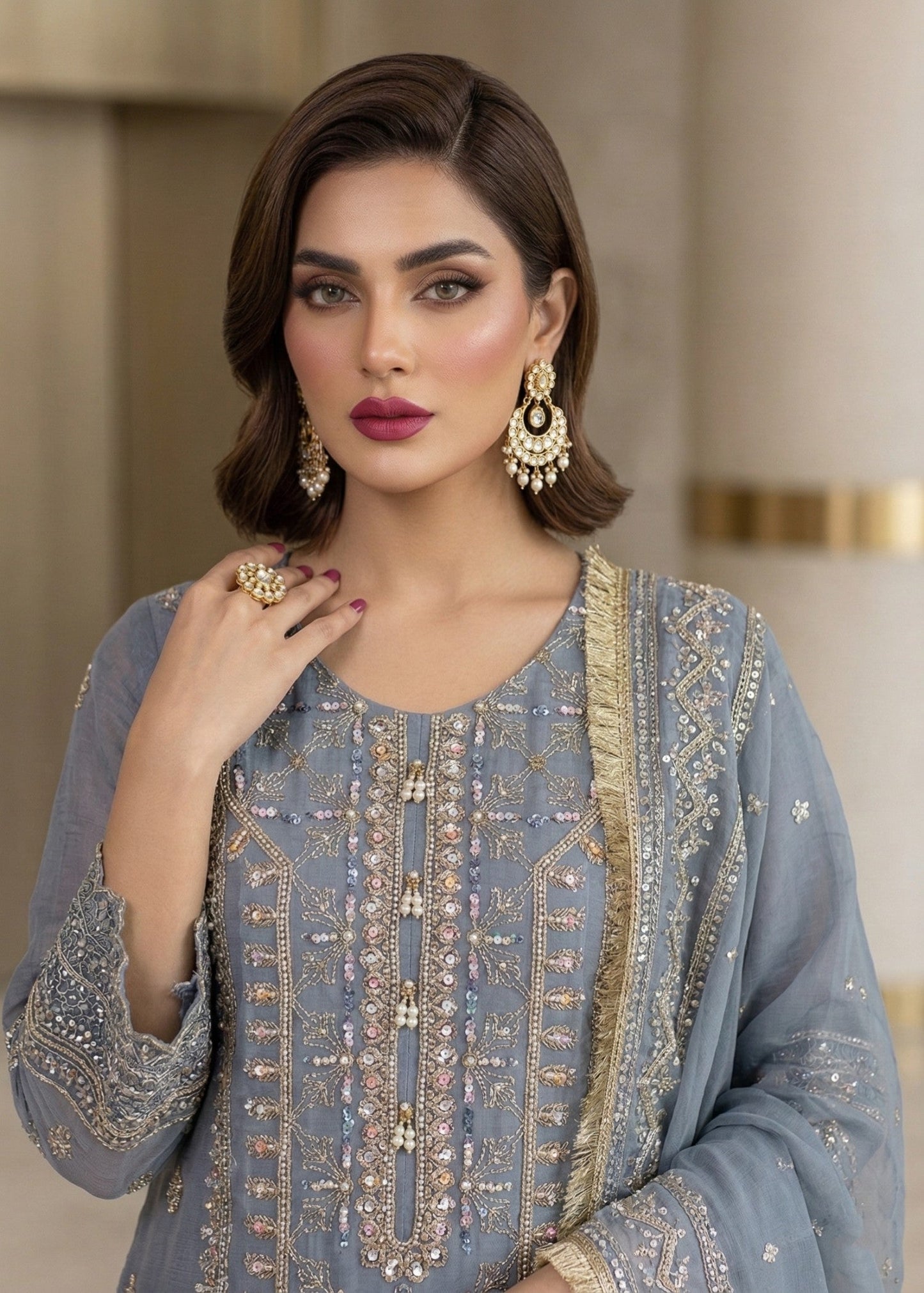 Loose Fit Embroidered Organza Kurta Suit Online in UK USA Canada