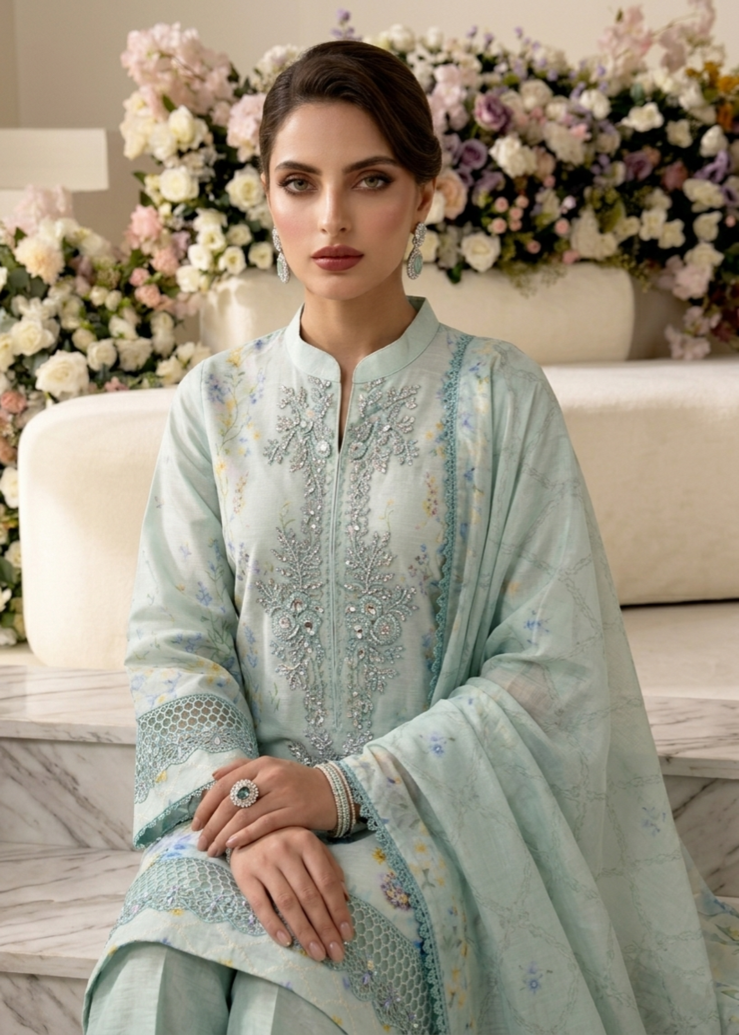 Loose Fit Embroidered Raw Silk Pakistani Suit Online in UK USA Canada