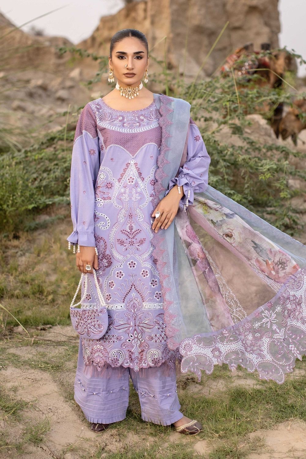 Lupine Embroidered Cotton Long Kurta Suit Online in Dubai UAE Abudhabi Ajman Sharjah