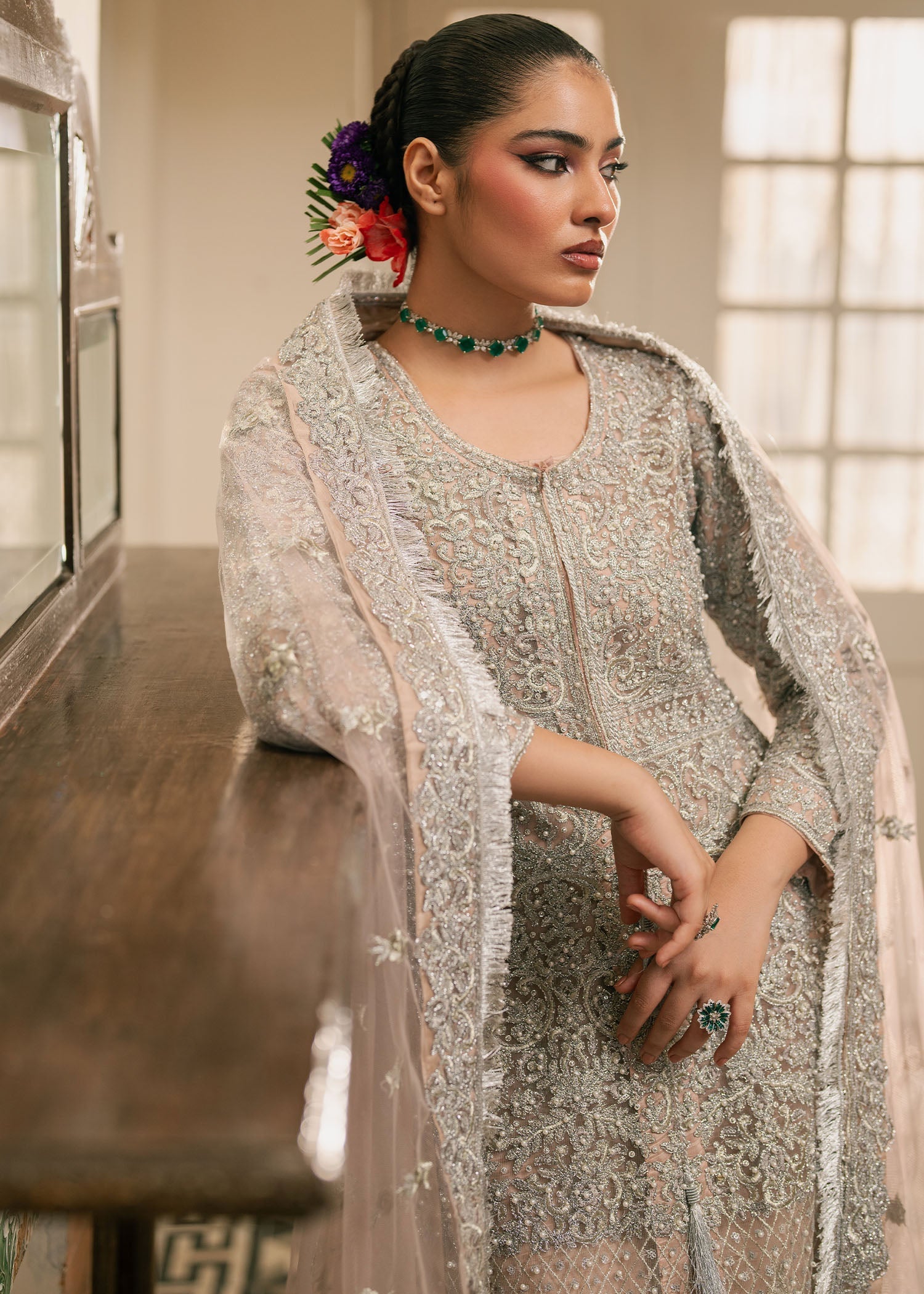 Luxury Embroidered Silk Gharara Suit Online in UK USA Canada