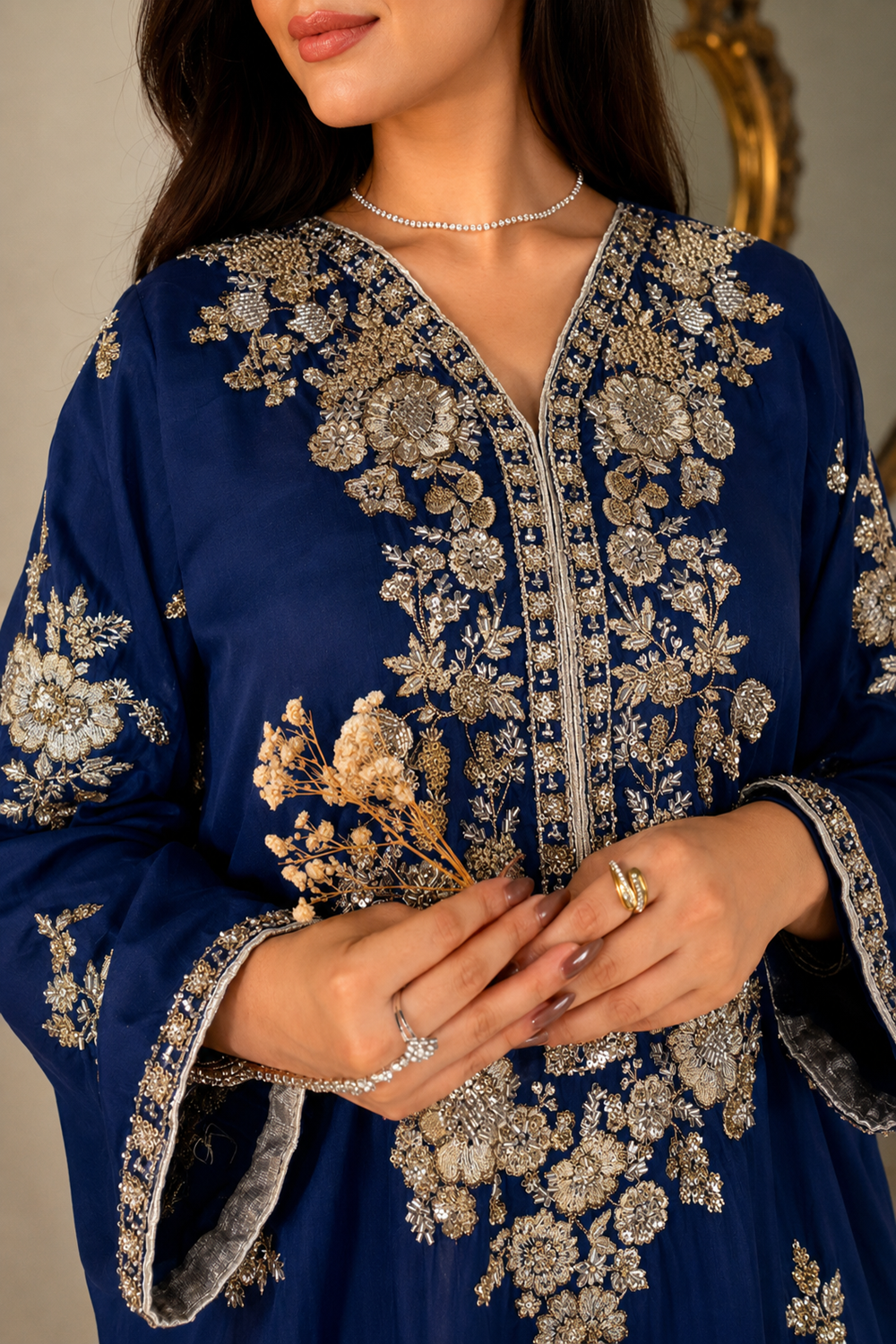 Luxury Hand Embellished Viscose Silk Kaftan Online in KSA Riyadh Saudi Arabia Oman Bahrain Qatar