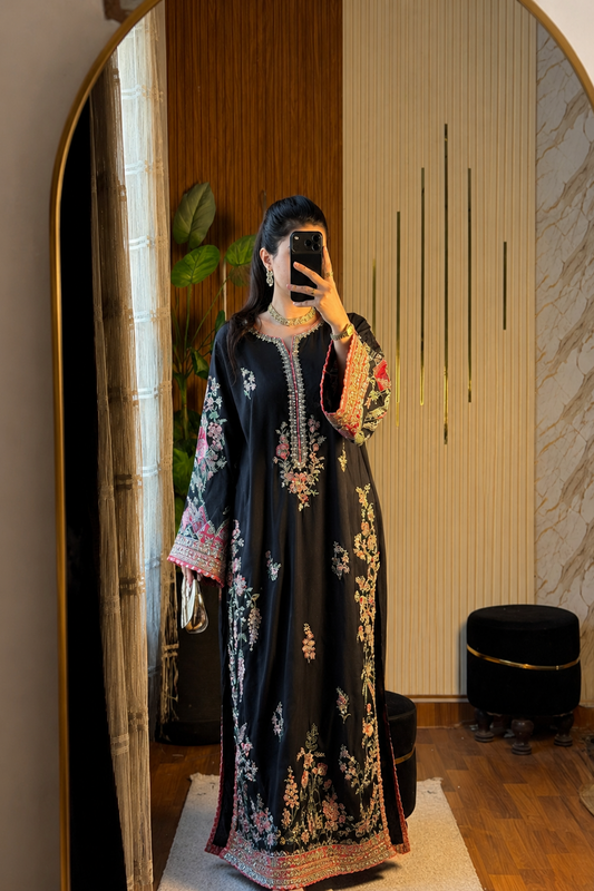 Luxury Multicolour Embroidered Kaftan Dress Online in KSA Riyadh Saudi Arabia Oman Bahrain Qatar