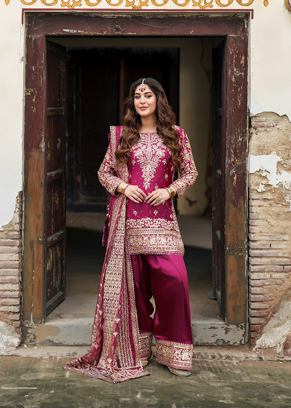 Magenta Charmuse Designer Embroidered Suit Online in Dubai DXB UAE Abudhabi Meena Bazaar