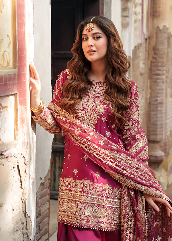 Magenta Charmuse Embroidered Wedding Outfit Online in Dubai DXB UAE Abudhabi Meena Bazaar