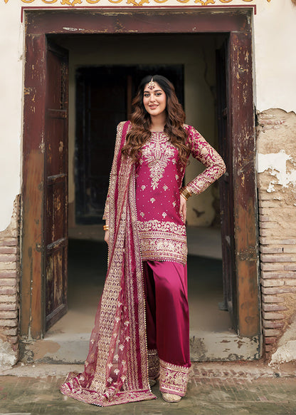 Magenta Embellished Charmuse Guest Wear Suit Online in UK USA Canada