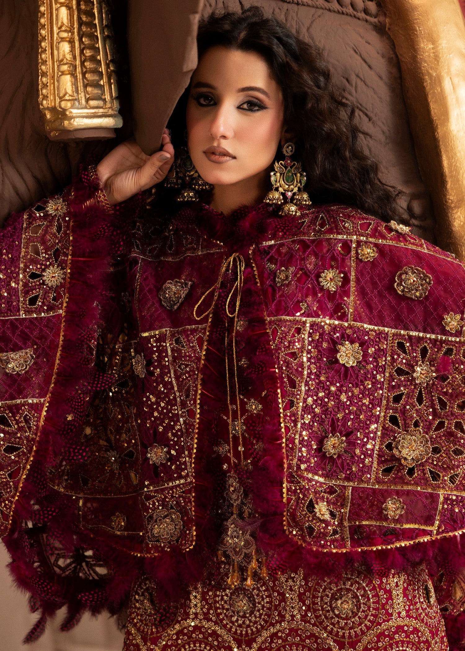Magenta Embellished Chiffon Kaftan Dress Online in UK USA Canada