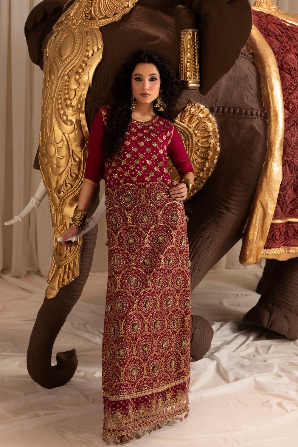 Magenta Embellished Chiffon Kaftan Suit Online in Dubai UAE Abudhabi Ajman Sharjah