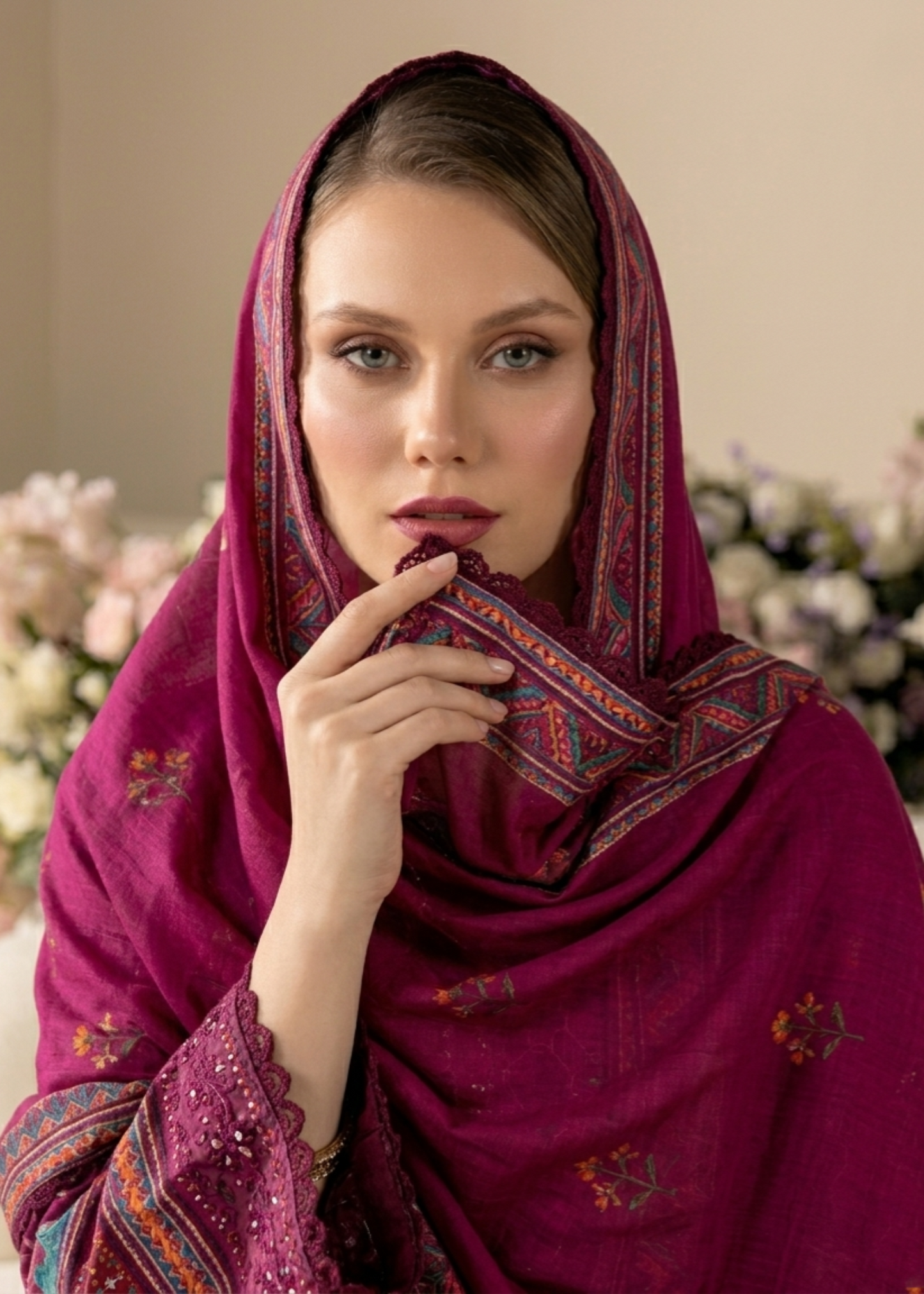 Magenta Embroidered Raw Silk Farshi Shalwar Partywear Online in Dubai DXB UAE Abudhabi Meena Bazaar