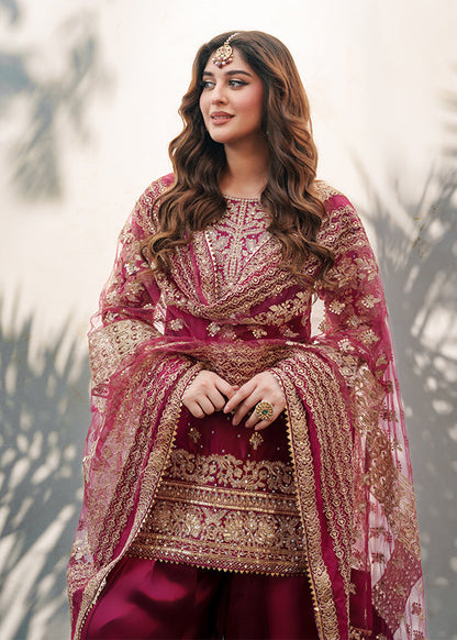 Magenta Handcrafted Charmuse Embroidered Outfit Online in UK USA Canada