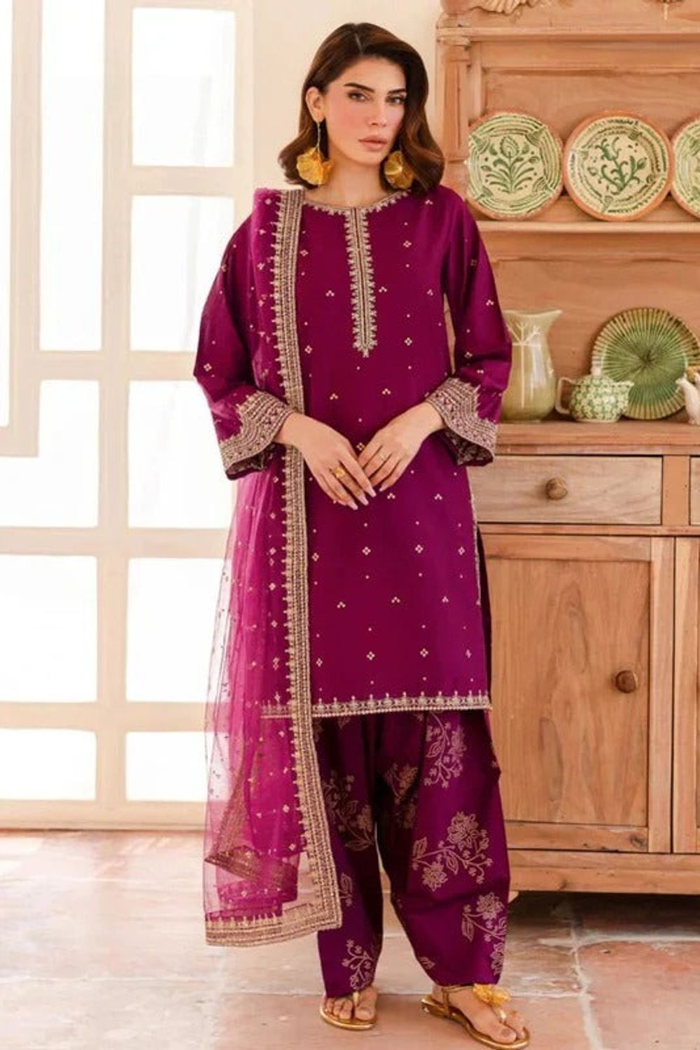 Magenta Haze Embroidered Cotton Salwar Kameez Online in Dubai UAE Abudhabi Ajman Sharjah