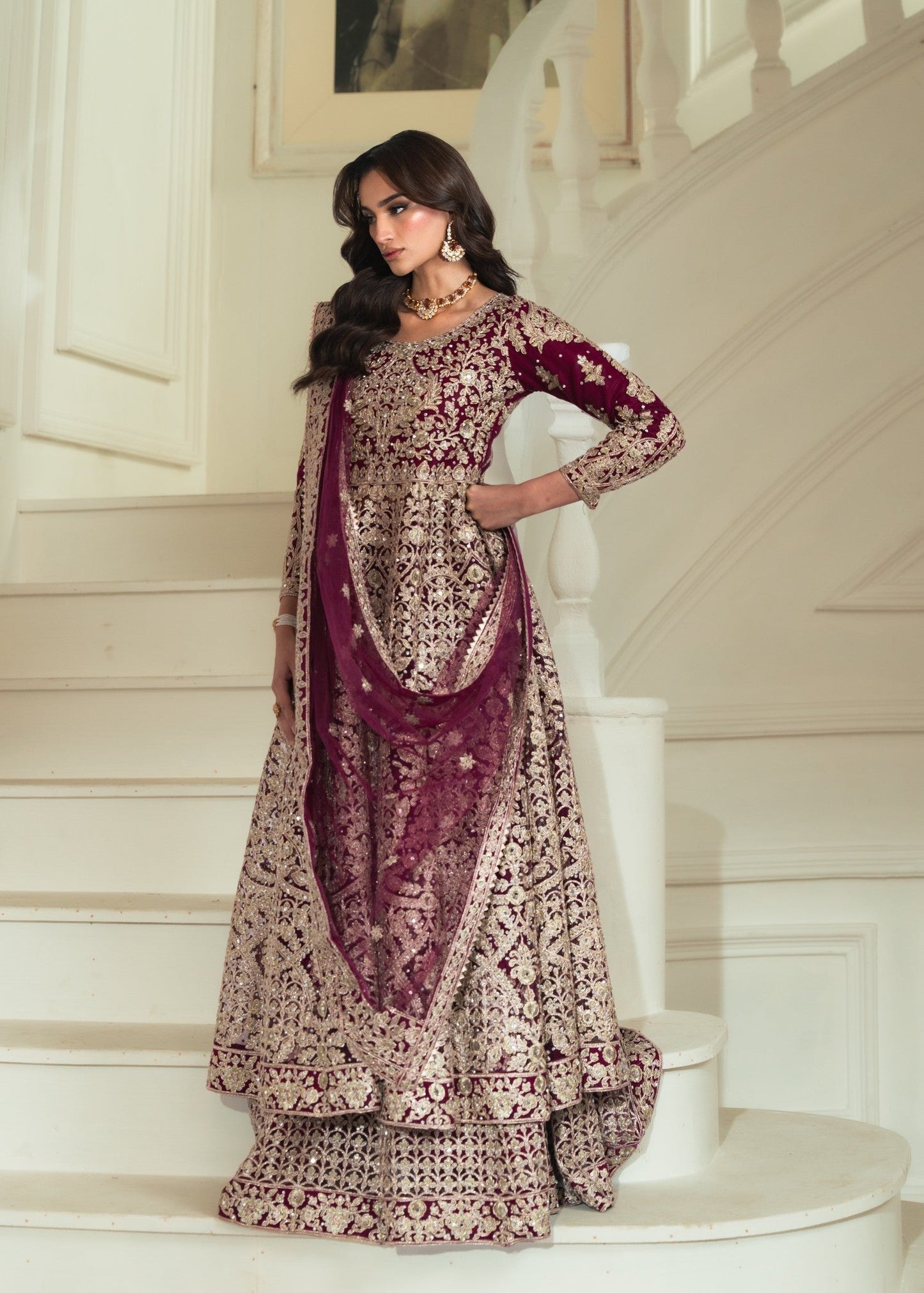 Magenta Net Guest Wear Maxi Dress Online in Dubai DXB UAE Abudhabi Meena Bazaar