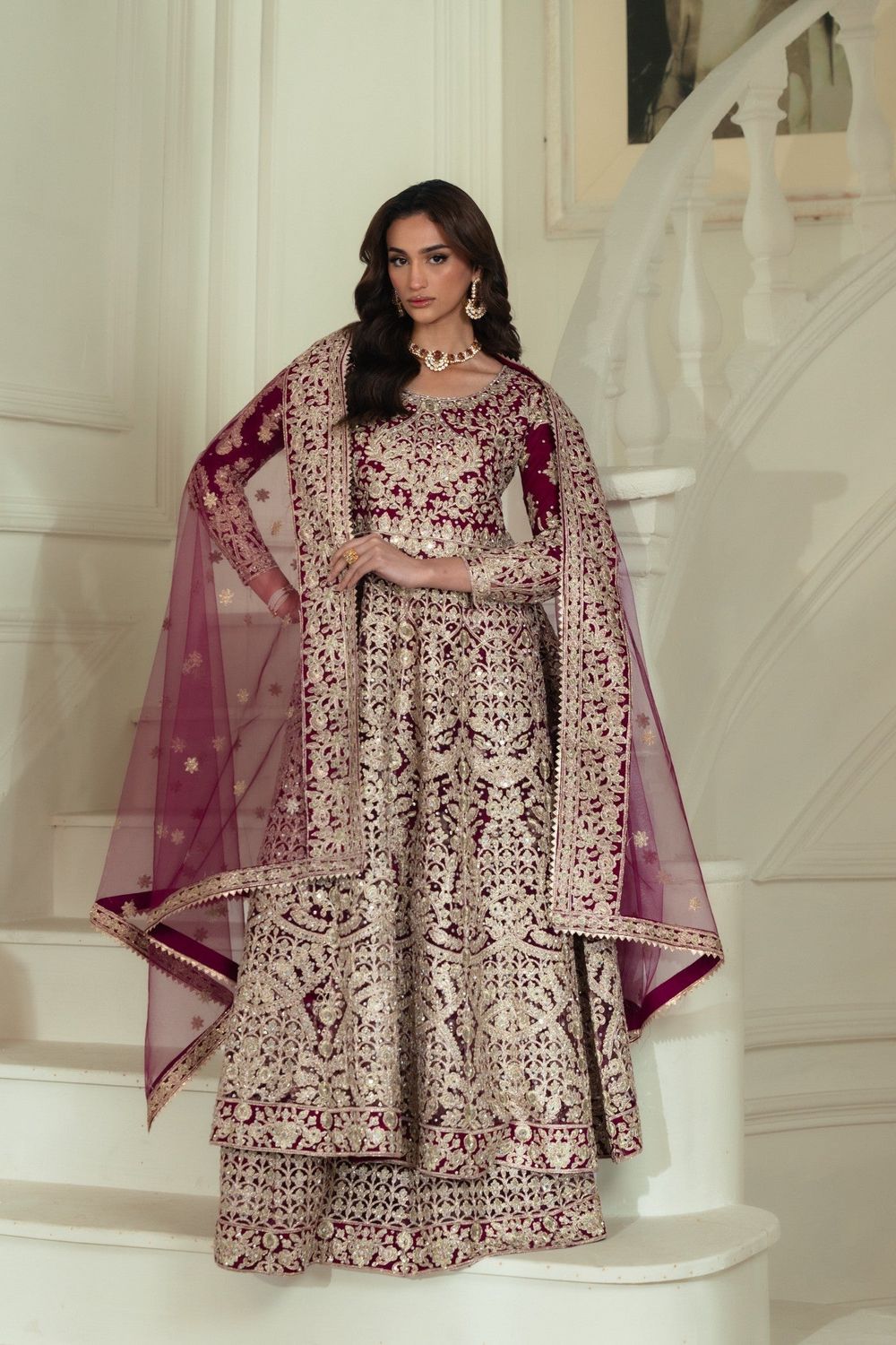 Magenta Net Wedding Guest Wear Maxi Online in Dubai UAE Abudhabi Ajman Sharjah