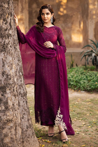 Magenta Purple Hand Embroidered Chiffon Partywear Suit Online in Dubai UAE Abudhabi Ajman Sharjah