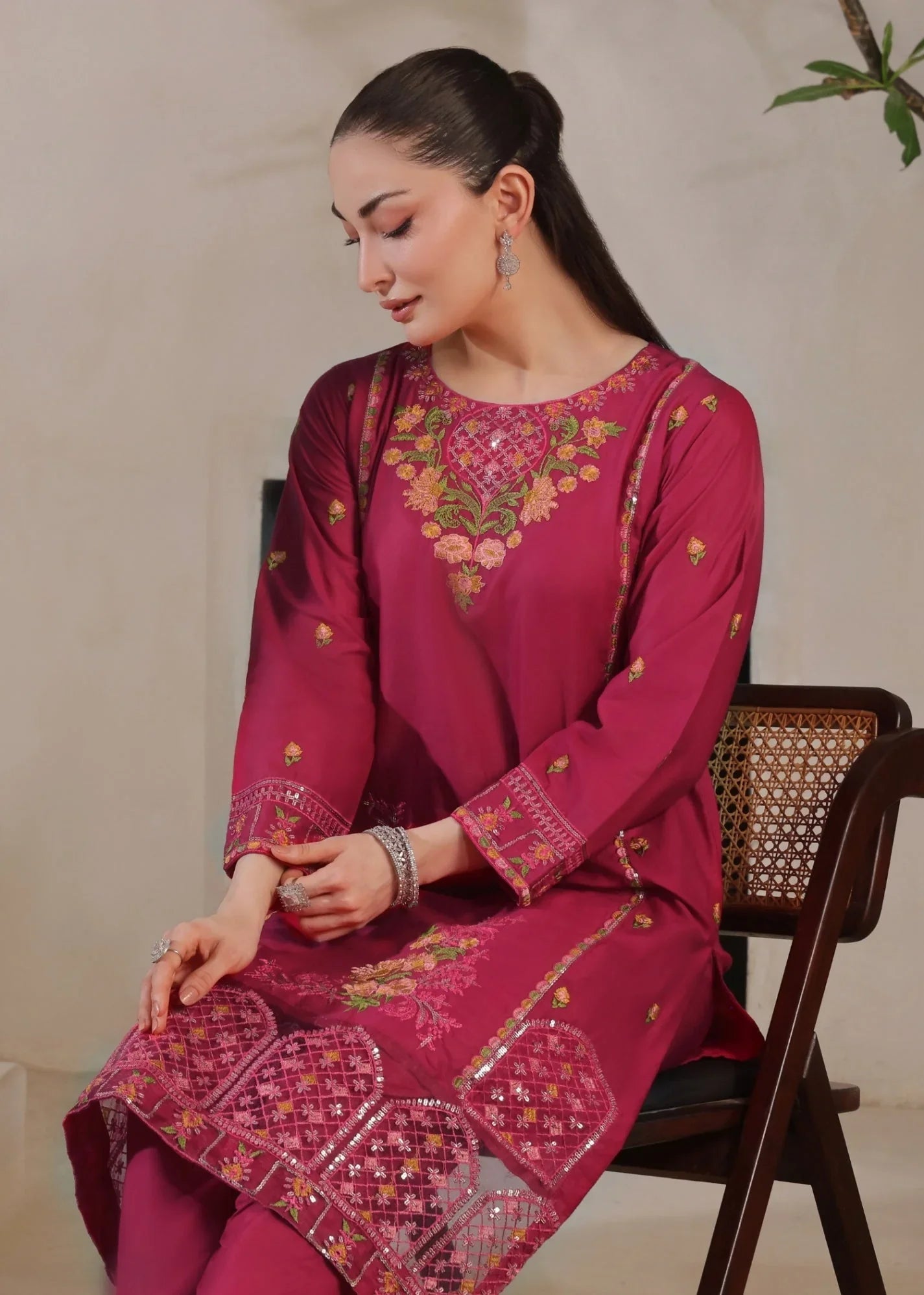 Magenta Straight Cut Kurta with Cotton Trouser Online in Sri Lanka India Australia