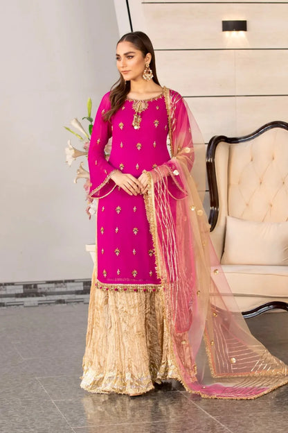 Magenta Readymade Pure Chiffon Sharara