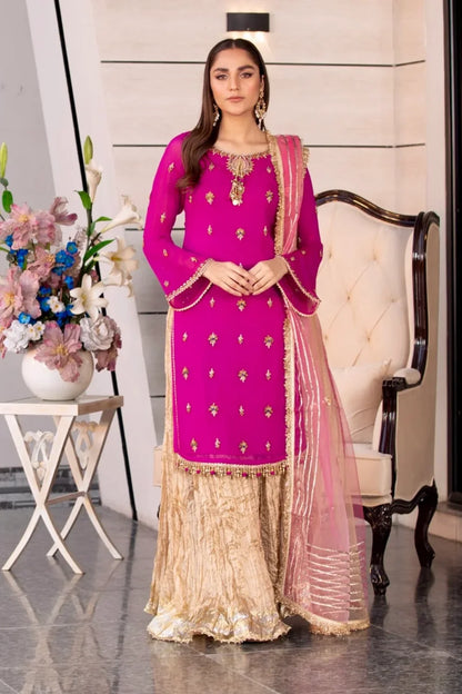 Magenta Readymade Pure Chiffon Sharara