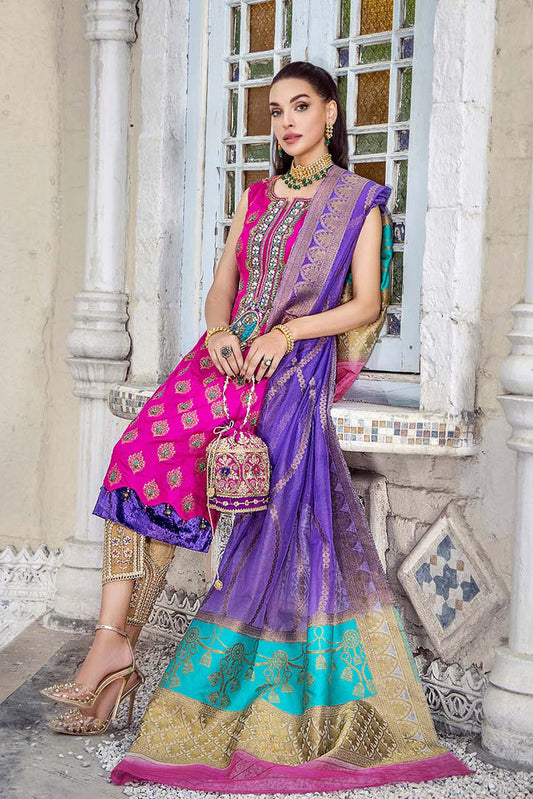 Hand Embroidered Pure Silk Jamawar Suit