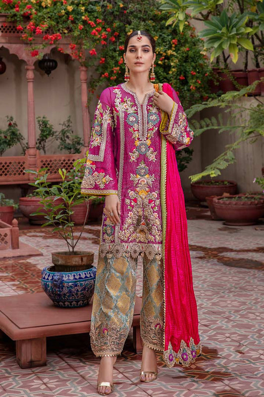 Magenta Readymade Pure Jamawar Suit