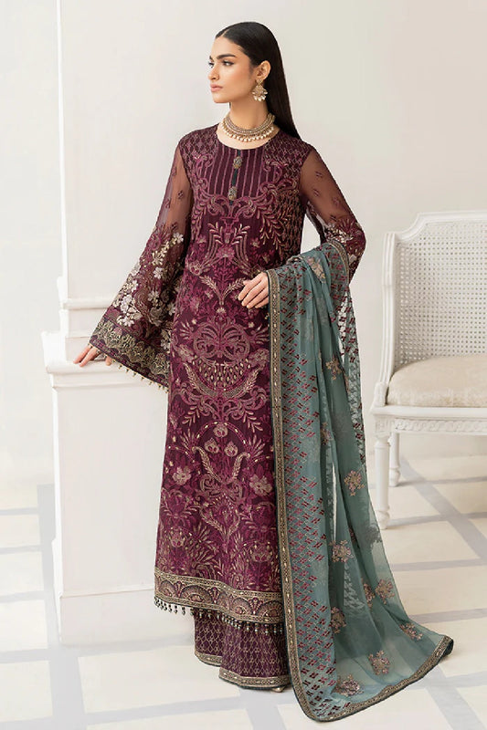 Magenta Embroidered Pure Chiffon Suit