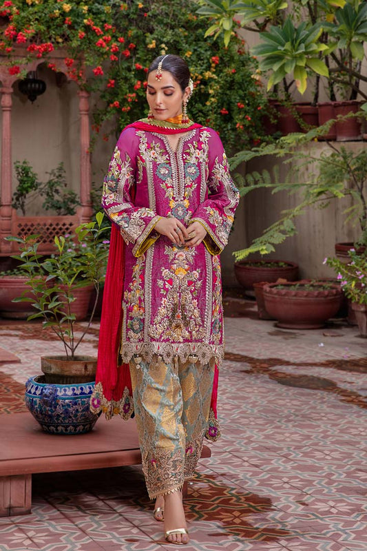 Magenta Readymade Pure Jamawar Suit