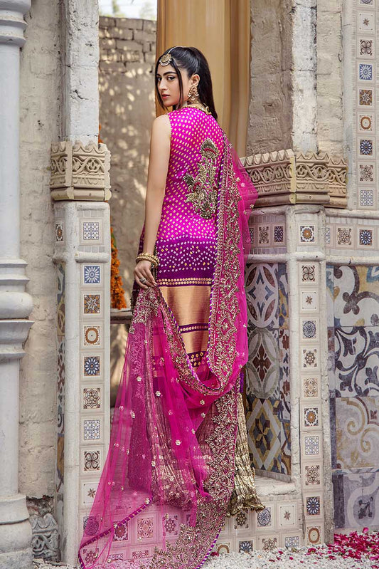 Hand Embroidered Magenta Pure Silk Sharara