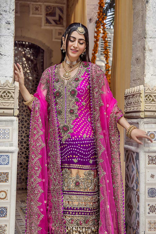 Hand Embroidered Magenta Pure Silk Sharara