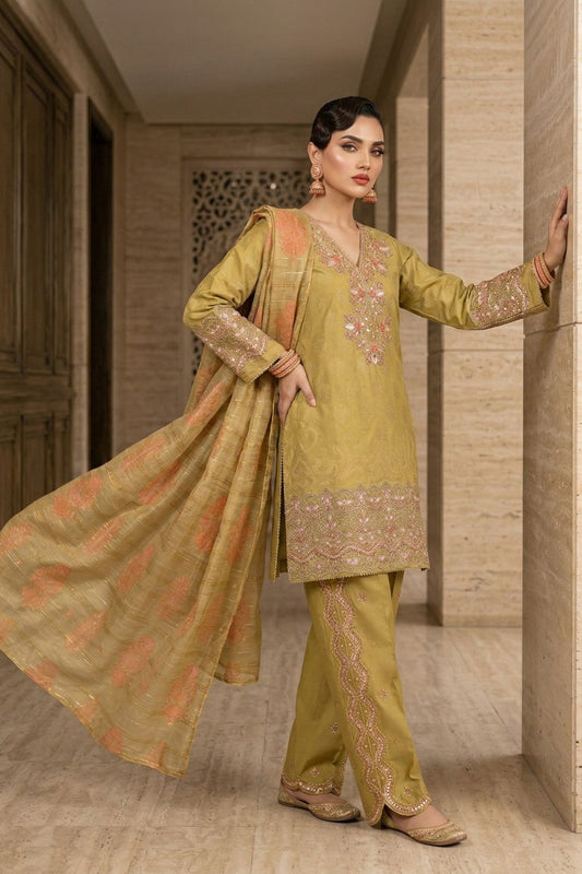 Mari Gold Embroidered Jacquard Festive Suit Online in Dubai UAE Abudhabi Ajman Sharjah