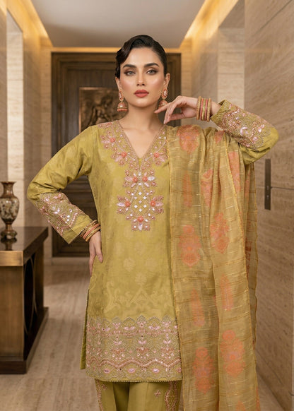 Mari Gold Embroidered Jacquard Top and Trouser Set Online in Dubai DXB UAE Abudhabi Meena Bazaar