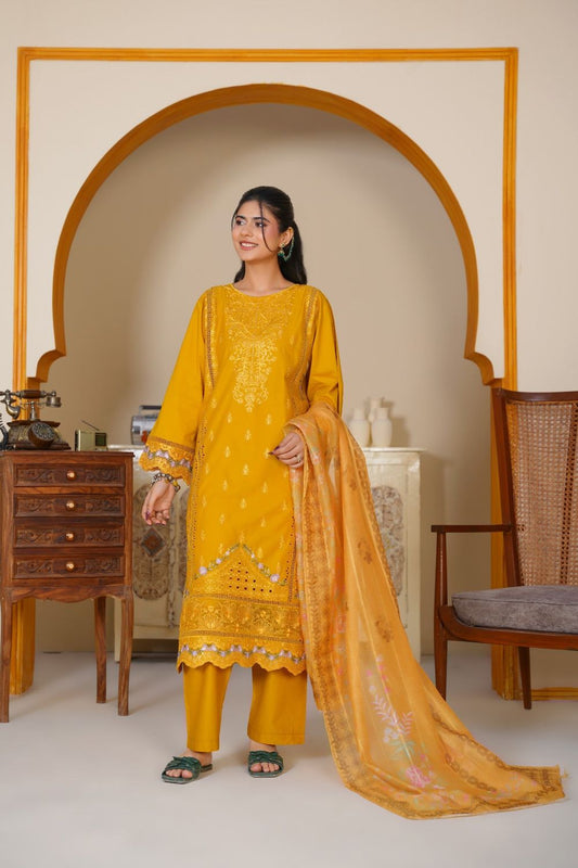 Mari Gold Embroidered Lawn Kurta Pajama Online in Dubai UAE Abudhabi Ajman Sharjah