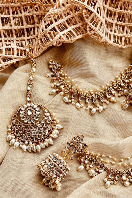 Mari Gold Gold Plated Jhumki Tikka Bridal Jewellery Set Online in Dubai UAE Abudhabi Ajman Sharjah