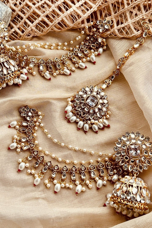 Mari Gold Gold Plated Jhumki Tikka Bridal Jewellery Set Online in Dubai UAE Abudhabi Ajman Sharjah
