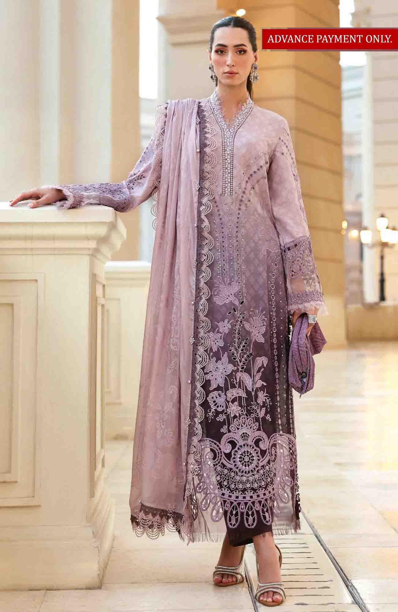 Maria B Replica Purple Lawn Salwar Kameez Online in KSA Riyadh Saudi Arabia Oman Bahrain Qatar