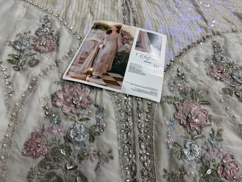 Skin Beige Embellished Pure Chiffon Designer Suit