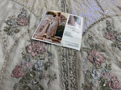 Skin Beige Embellished Pure Chiffon Designer Suit