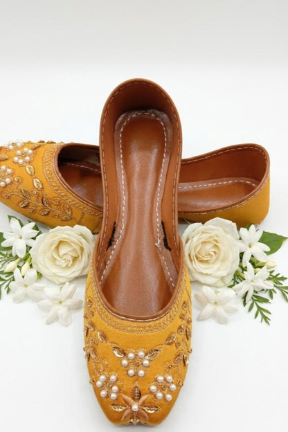 Marigold Silk Embroidered Khussa Online in Dubai UAE Abudhabi Ajman Sharjah