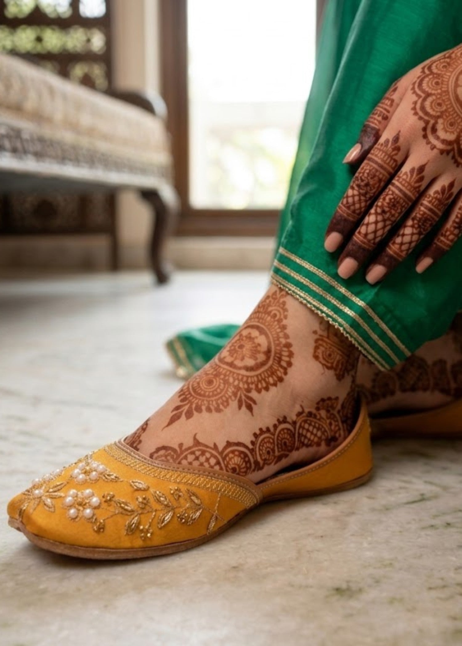 Marigold Silk Wedding Khussa Online in UK USA Canada