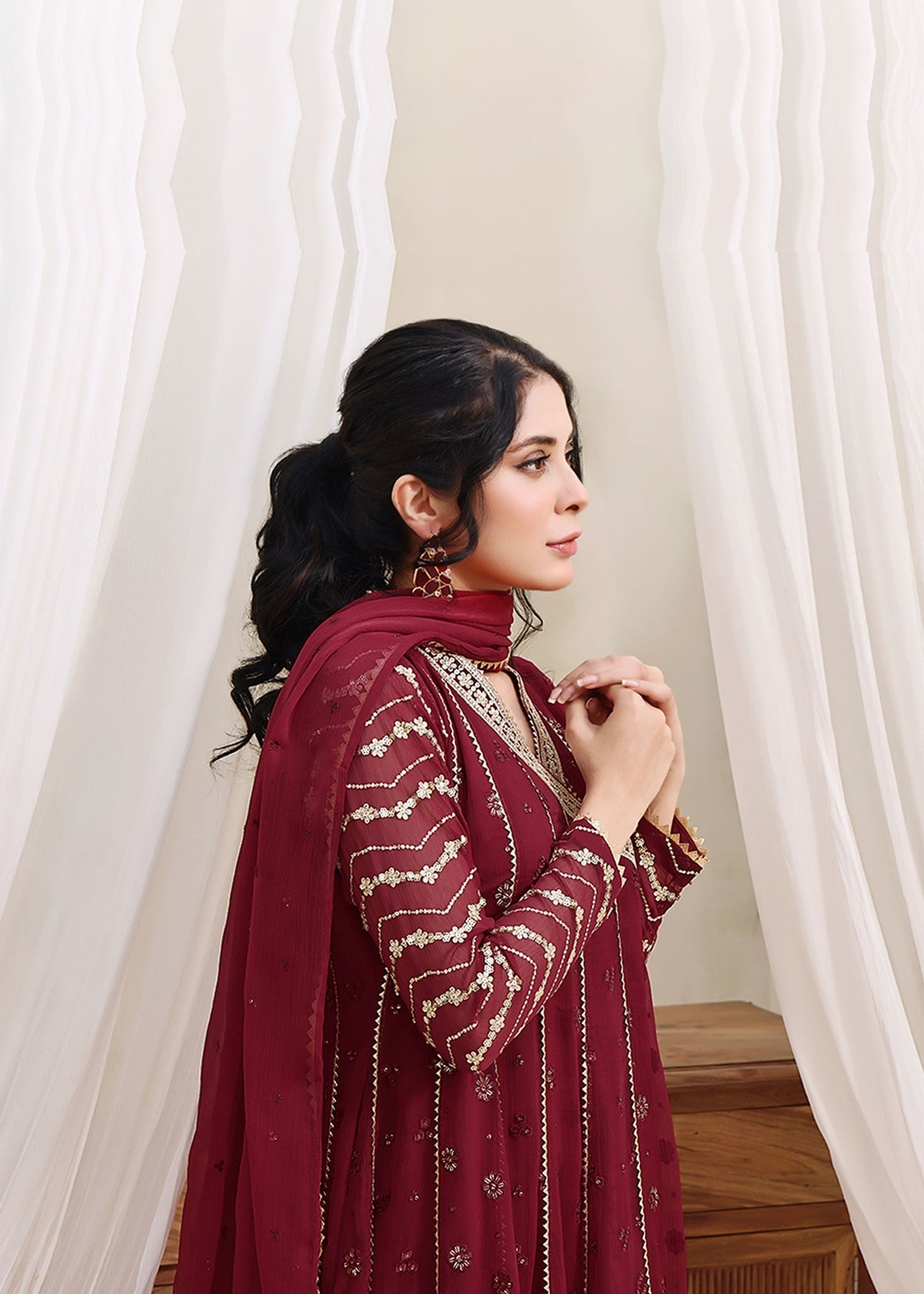 Maroon Angrakha Maxi with Sequins Zari Work Online in UK USA Canada